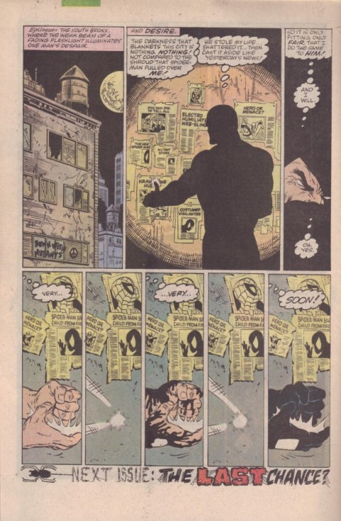 Venom lurks in the shadows and hints that Spidey is in for a world of trouble.  Amazing Spider-Man #298